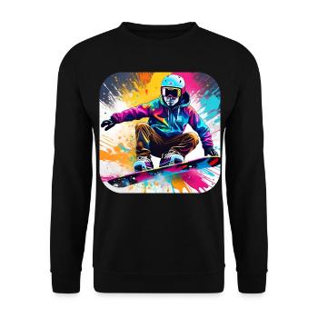 Cooler Snowboard Fahrer im bunten Graffiti Style - Unisex Pullover - Schwarz - Vorne - Alina (178cm) & Michal (187cm)
