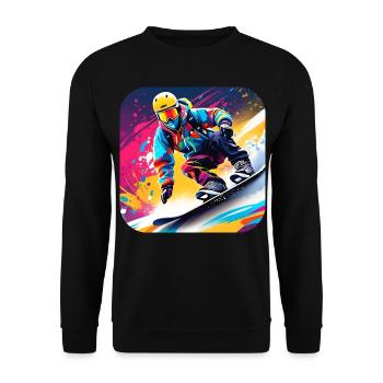 Cooler Snowboard Fahrer im bunten Graffiti Style - Unisex Pullover - Schwarz - Vorne - Alina (178cm) & Michal (187cm)