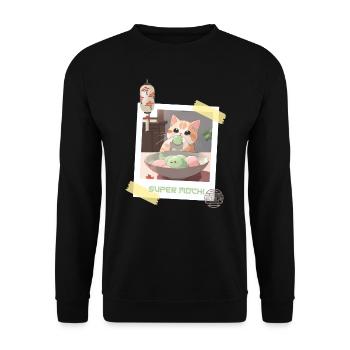 Cuddly and Adorable Cat Eating Mochi Japan Kawaii - Unisex Sweatshirt - black - Front - Alina (178cm) & Michal (187cm)