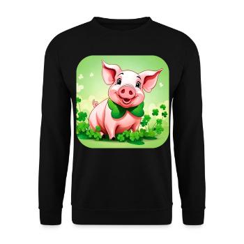 Cute lucky pig with shamrocks - Unisex Sweatshirt - black - Front - Alina (178cm) & Michal (187cm)