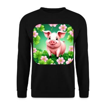 Cute lucky pig with shamrocks - Unisex Sweatshirt - black - Front - Alina (178cm) & Michal (187cm)
