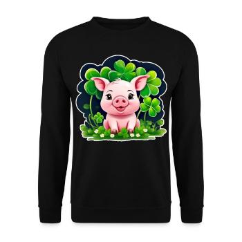 Cute lucky pig with shamrocks - Unisex Sweatshirt - black - Front - Alina (178cm) & Michal (187cm)