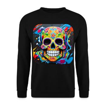 Dia de los Muertos Totenkopf - Unisex Pullover - Schwarz - Vorne - Alina (178cm) & Michal (187cm)