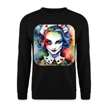 Cooles Harlequin Poker Gothic Mädchen - Unisex Pullover - Schwarz - Vorne - Alina (178cm) & Michal (187cm)