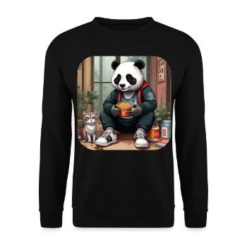Panda cool avec chat - Sweat-shirt Unisexe - noir - Devant - Alina (178cm) & Michal (187cm)