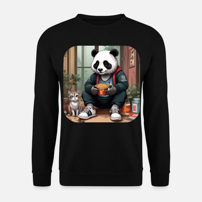Cool Panda with Cat - Unisex Sweatshirt - black