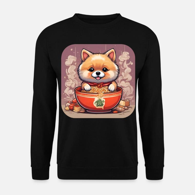 Cute Dog with Ramen Noodles - Unisex Sweatshirt - black