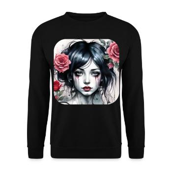 Fille punk gothique cool avec des roses rouges - Sweat-shirt Unisexe - noir - Devant - Alina (178cm) & Michal (187cm)