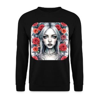 Fille punk gothique cool avec des roses rouges - Sweat-shirt Unisexe - noir - Devant - Alina (178cm) & Michal (187cm)