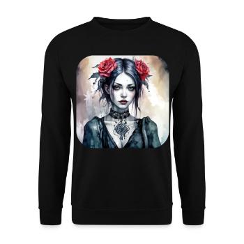 Fille punk gothique cool avec des roses rouges - Sweat-shirt Unisexe - noir - Devant - Alina (178cm) & Michal (187cm)