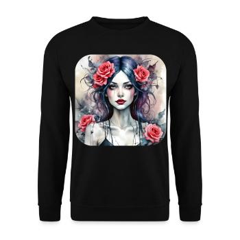 Fille punk gothique cool avec des roses rouges - Sweat-shirt Unisexe - noir - Devant - Alina (178cm) & Michal (187cm)