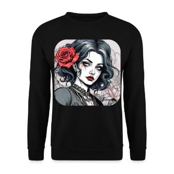 Fille punk gothique cool avec des roses rouges - Sweat-shirt Unisexe - noir - Devant - Alina (178cm) & Michal (187cm)