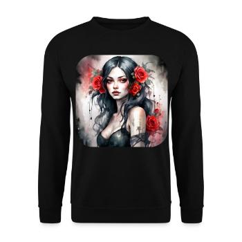 Fille punk gothique cool avec des roses rouges - Sweat-shirt Unisexe - noir - Devant - Alina (178cm) & Michal (187cm)