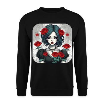 Fille punk gothique cool avec des roses rouges - Sweat-shirt Unisexe - noir - Devant - Alina (178cm) & Michal (187cm)