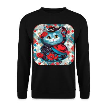 Chat mignon avec chapeau et roses - Sweat-shirt Unisexe - noir - Devant - Alina (178cm) & Michal (187cm)