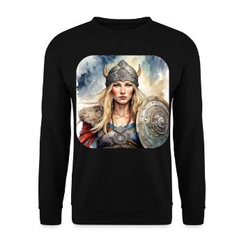 Stolze Wikingerin Germanin Schildmaid - Unisex Pullover - Schwarz - Vorne - Alina (178cm) & Michal (187cm)