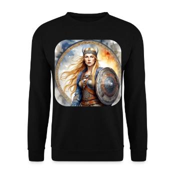 Coole stolze Wikingerin Germanin Schildmaid - Unisex Pullover - Schwarz - Vorne - Alina (178cm) & Michal (187cm)