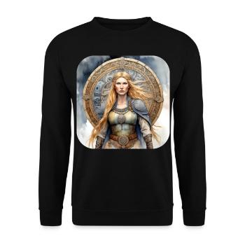 Stolze Wikingerin Germanin Schildmaid - Unisex Pullover - Schwarz - Vorne - Alina (178cm) & Michal (187cm)