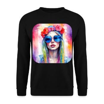 Cool girl with hearts sunglasses and flowers - Unisex Sweatshirt - black - Front - Alina (178cm) & Michal (187cm)