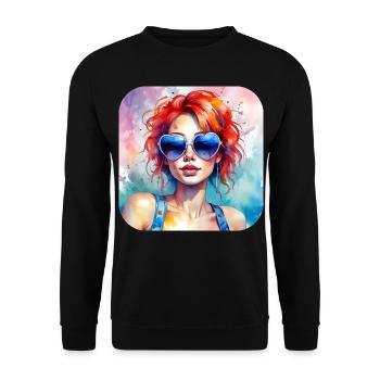 Cooles Girl mit Herzchen Sonnenbrille - Unisex Pullover - Schwarz - Vorne - Alina (178cm) & Michal (187cm)