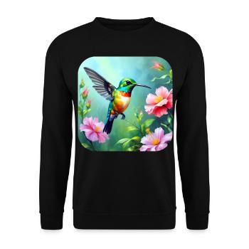 Beau colibri avec des fleurs - Sweat-shirt Unisexe - noir - Devant - Alina (178cm) & Michal (187cm)