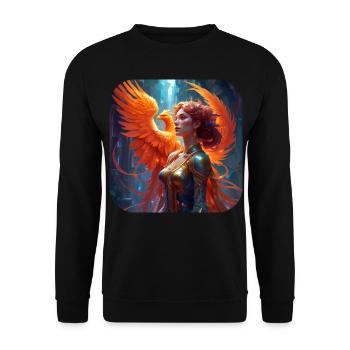 Stolze Frau mit Phönix - Unisex Pullover - Schwarz - Vorne - Alina (178cm) & Michal (187cm)