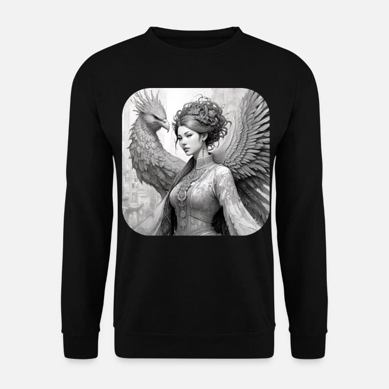 Fantasy Frau mit Phönix - Unisex Pullover - Schwarz