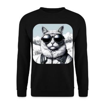 Coole Katze mit Sonnenbrille - Unisex Pullover - Schwarz - Vorne - Alina (178cm) & Michal (187cm)