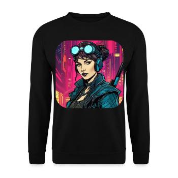 Cooles Cyberpunk Girl VX - Unisex Pullover - Schwarz - Vorne - Alina (178cm) & Michal (187cm)