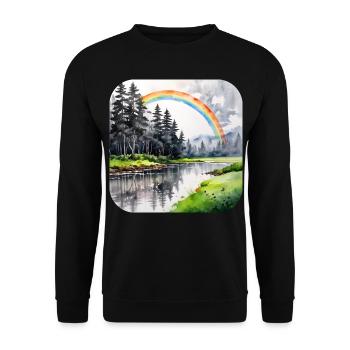 Landschaft mit Regenbogen - Unisex Pullover - Schwarz - Vorne - Alina (178cm) & Michal (187cm)