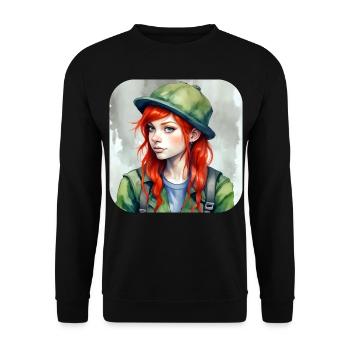 Jolie fille d’anime aux cheveux roux Irlande - Sweat-shirt Unisexe - noir - Devant - Alina (178cm) & Michal (187cm)