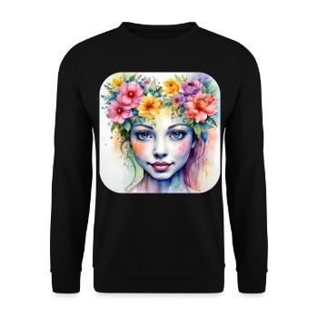 Niedliches Blumen Mädchen - Unisex Pullover - Schwarz - Vorne - Alina (178cm) & Michal (187cm)