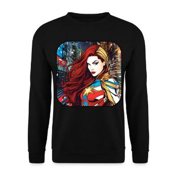 Coole Fantasy Superheldin - Unisex Pullover - Schwarz - Vorne - Alina (178cm) & Michal (187cm)