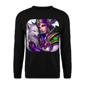 Stolze Fantasy Elfenkriegerin - Unisex Pullover - Schwarz - Vorne - Alina (178cm) & Michal (187cm)