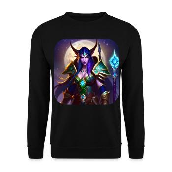 Stolze Fantasy Elfenkriegerin - Unisex Pullover - Schwarz - Vorne - Alina (178cm) & Michal (187cm)