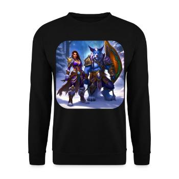 Stolze Fantasy Elfenkriegerin - Unisex Pullover - Schwarz - Vorne - Alina (178cm) & Michal (187cm)