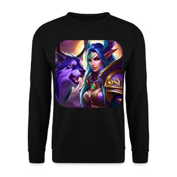 Stolze Fantasy Elfenkriegerin - Unisex Pullover - Schwarz - Vorne - Alina (178cm) & Michal (187cm)