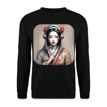 Cooles Anime Manga Mädchen im Geisha Style - Unisex Pullover - Schwarz - Vorne - Alina (178cm) & Michal (187cm)