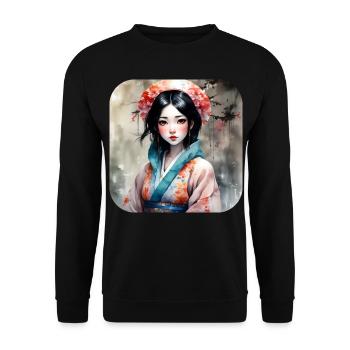Jolie fille manga anime dans le style geisha - Sweat-shirt Unisexe - noir - Devant - Alina (178cm) & Michal (187cm)