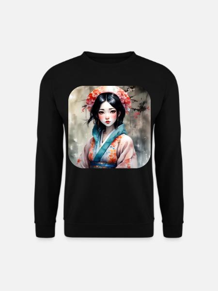 Jolie fille manga anime dans le style geisha - Sweat-shirt Unisexe - noir