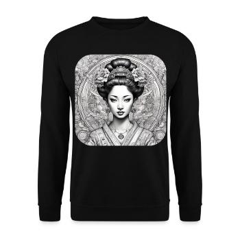 Anmutige Geisha - Unisex Pullover - Schwarz - Vorne - Alina (178cm) & Michal (187cm)