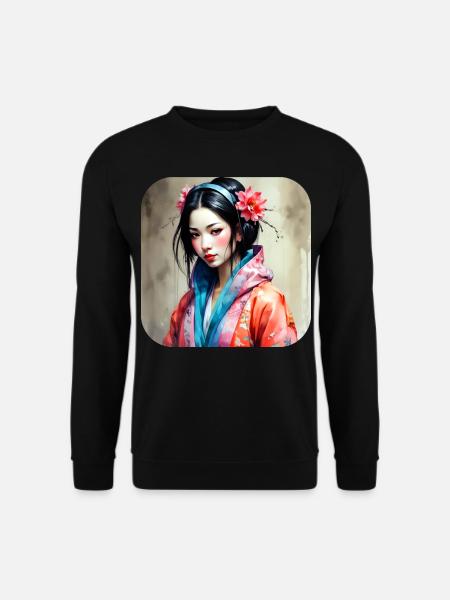 Cool anime manga girl in geisha style - Unisex Sweatshirt - black
