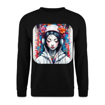 Jolie fille manga anime dans le style geisha - Sweat-shirt Unisexe - noir - Devant - Alina (178cm) & Michal (187cm)