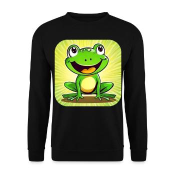 Niedlicher Frosch im Comic Style - Unisex Pullover - Schwarz - Vorne - Alina (178cm) & Michal (187cm)