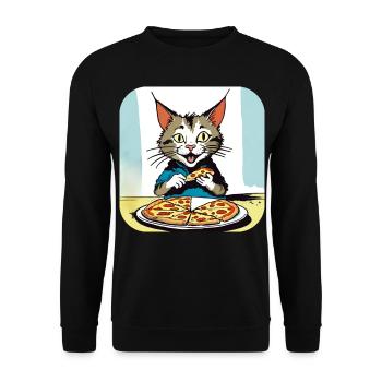 Le chat adore la pizza - Sweat-shirt Unisexe - noir - Devant - Alina (178cm) & Michal (187cm)