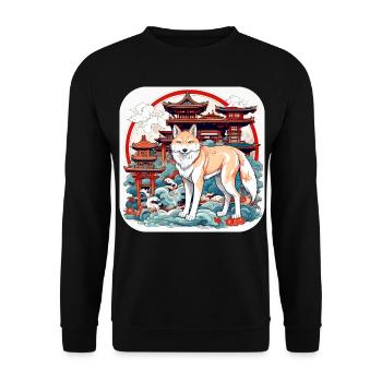 Asiatischer Fuchs - Unisex Pullover - Schwarz - Vorne - Alina (178cm) & Michal (187cm)