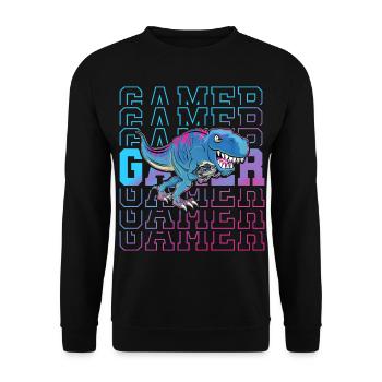 Gamer Gaming Zocken T Rex - Unisex Pullover - Schwarz - Vorne - Alina (178cm) & Michal (187cm)