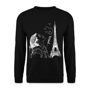 Paris Tour Eiffel France Femme Coeurs Line Art - Sweat-shirt Unisexe - noir - Devant - Alina (178cm) & Michal (187cm)