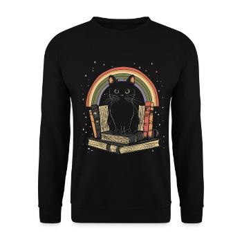 black cat sitting on books - Unisex Sweatshirt - black - Front - Alina (178cm) & Michal (187cm)