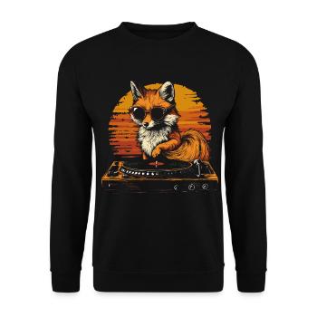 Renard avec des lunettes de soleil à la platine DJ musique - Sweat-shirt Unisexe - noir - Devant - Alina (178cm) & Michal (187cm)